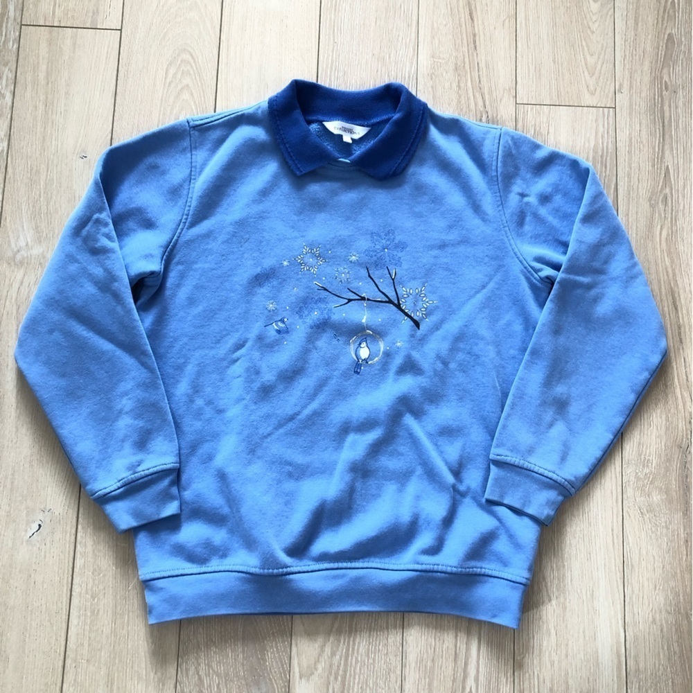 Northern Reflections Blue Jay Collared Sweater with Rhinestones - Picture 1 of 13